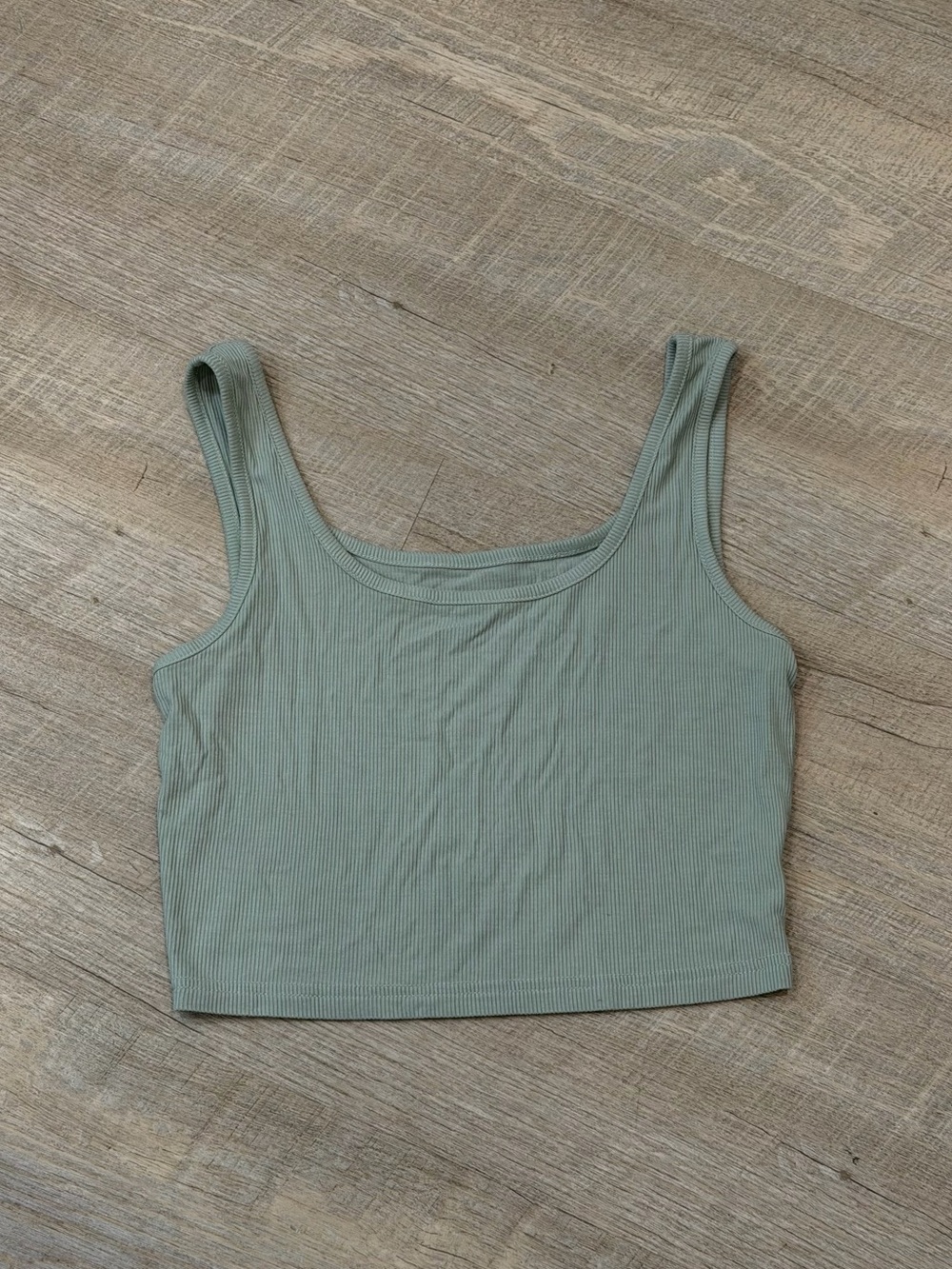 Ribbed Scoop-Neck Crop Tank Top - Sage Green